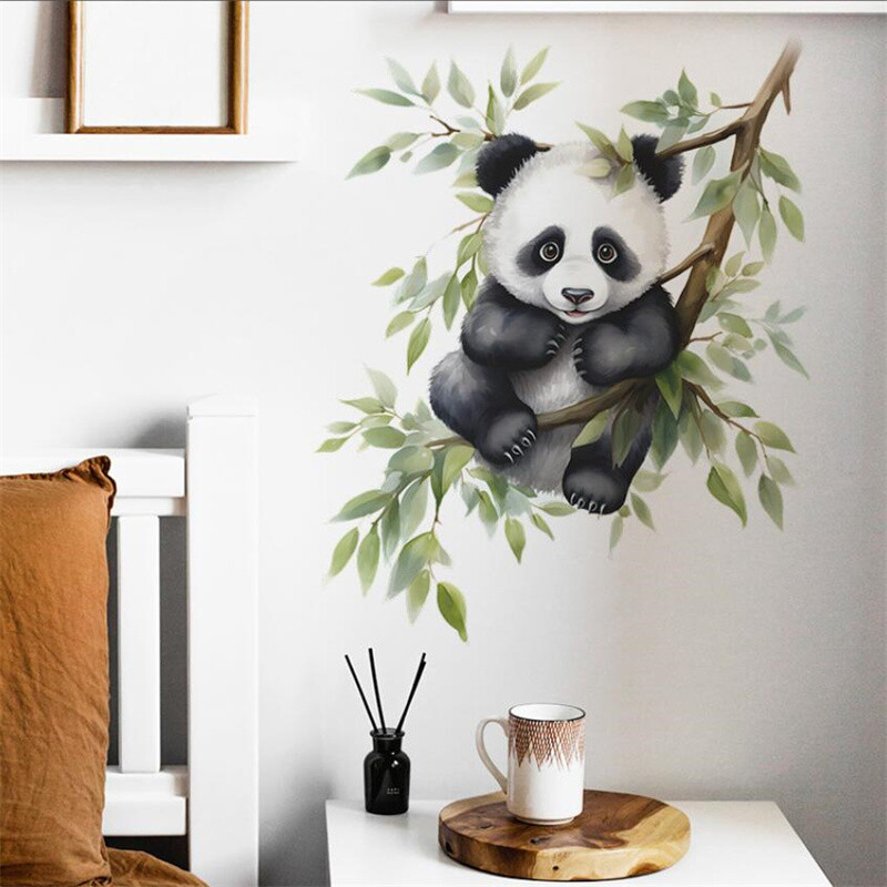 Autocolante de perete cu ramură de desene animate cu panda pentru dormitorul copiilor, camera copiilor, decorarea casei, auto-adezive, tapet pentru decorarea casei