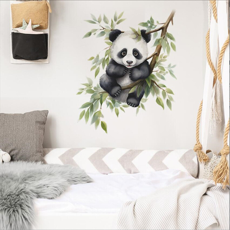 Autocolante de perete cu ramură de desene animate cu panda pentru dormitorul copiilor, camera copiilor, decorarea casei, auto-adezive, tapet pentru decorarea casei
