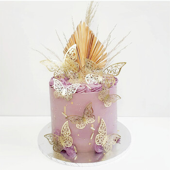 12 τμχ Gold Butterfly Cake Topper DIY Διακόσμηση σπιτιού Προσομοίωση μεταλλική υφή Κούφια πεταλούδες Χειροτεχνία γάμου Διακόσμηση πάρτι