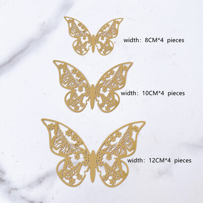 12 τμχ Gold Butterfly Cake Topper DIY Διακόσμηση σπιτιού Προσομοίωση μεταλλική υφή Κούφια πεταλούδες Χειροτεχνία γάμου Διακόσμηση πάρτι
