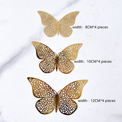 12 τμχ Gold Butterfly Cake Topper DIY Διακόσμηση σπιτιού Προσομοίωση μεταλλική υφή Κούφια πεταλούδες Χειροτεχνία γάμου Διακόσμηση πάρτι