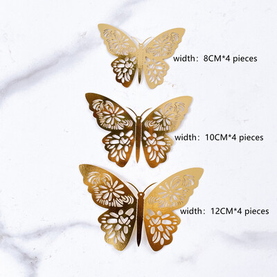 12 τμχ Gold Butterfly Cake Topper DIY Διακόσμηση σπιτιού Προσομοίωση μεταλλική υφή Κούφια πεταλούδες Χειροτεχνία γάμου Διακόσμηση πάρτι