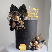 Cake Toppers Happy Birthday Cake Topper Μαύρες χρυσές μπάλες Διακοσμήσεις τούρτας για γενέθλια Διακόσμηση πάρτι για πάρτι γάμου για μωρά