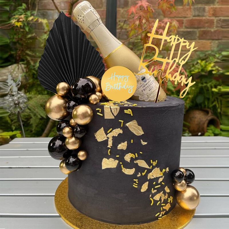 Tortų tvarsčiai su gimtadieniu Torto tvarsčiai juodo aukso rutuliukai Tortų papuošimai gimtadienio vestuvėms Kūdikių vakarėlio vakarėlio puošmena