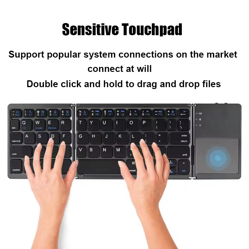 Tastatură Bluetooth pliabilă cu touchpad pentru IOS Android Windows Office Mini tastatură fără fir Stocare Trei sisteme Universal
