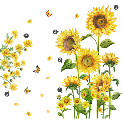 Augalų saulėgrąžų drugelio lipdukas Namų svetainė Svetainės fonas Menas Siena Miegamojo apdaila Sodo stilius