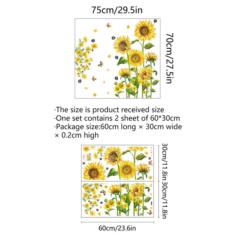 Augalų saulėgrąžų drugelio lipdukas Namų svetainė Svetainės fonas Menas Siena Miegamojo apdaila Sodo stilius