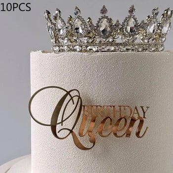 10 ΤΕΜ. Happy Birthday My Queen Cake Topper Premium Gold Acrylic Crown Topper Cake για πάρτι γενεθλίων και διακοσμήσεις γάμου