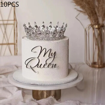 10 ΤΕΜ. Happy Birthday My Queen Cake Topper Premium Gold Acrylic Crown Topper Cake για πάρτι γενεθλίων και διακοσμήσεις γάμου