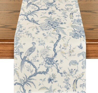 Chinoiserie Peacock Flower Lenen Table Running Dresser Scarf Decor Farmhouse Kitchen Dining Table Runner Празнично парти Декорация