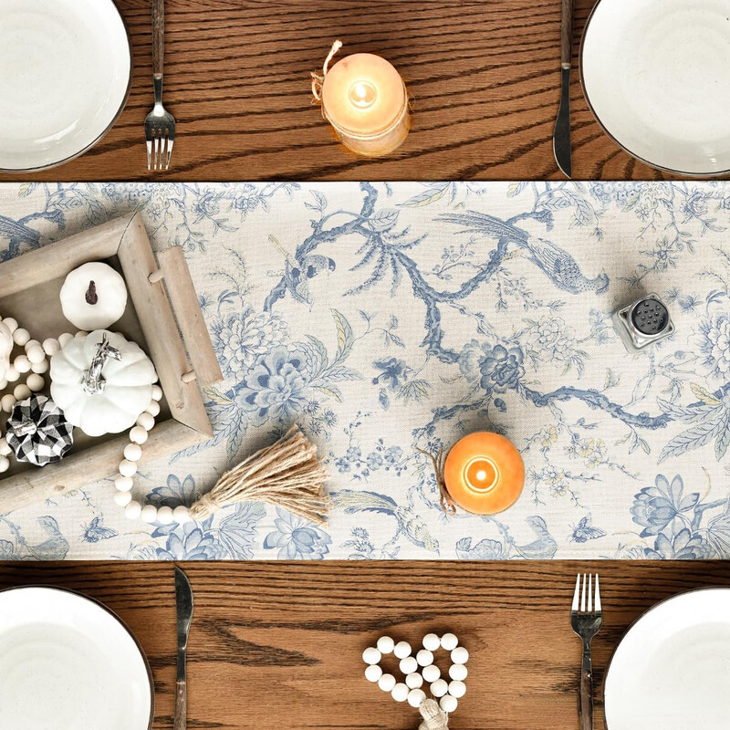 Chinoiserie Peacock Flower Lenen Table Running Dresser Scarf Decor Farmhouse Kitchen Dining Table Runner Празнично парти Декорация