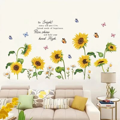 Akvarelė saulėgrąžų drugelių sienų lipdukas Gėlių dizainas Vaikų kambario dekoras Namų apdaila miegamojo vaikams Svetainė