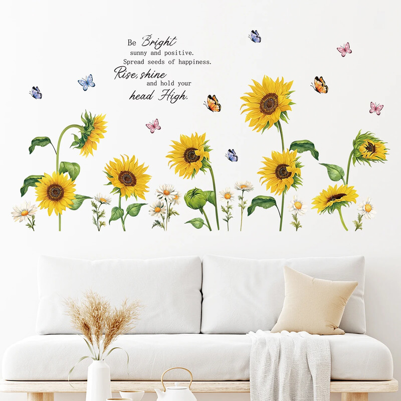 Akvarelė saulėgrąžų drugelių sienų lipdukas Gėlių dizainas Vaikų kambario dekoras Namų apdaila miegamojo vaikams Svetainė
