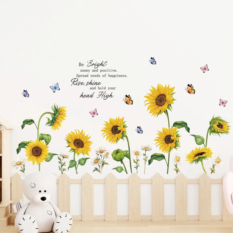 Akvarelė saulėgrąžų drugelių sienų lipdukas Gėlių dizainas Vaikų kambario dekoras Namų apdaila miegamojo vaikams Svetainė