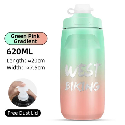 WEST BIKING Colorful Gradient Bicycle Bottle 620/750ml Soft Squeeze Water Bottle with Dust Cover Portable Running Fitness Bottle