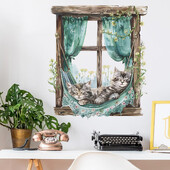 2gab radošās viltus loga multfilmas kaķēns guļ bērnu guļamistabas mājas izdaiļošanai sienas uzlīmes