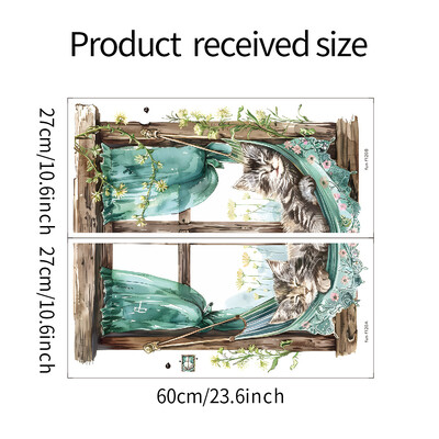 2gab radošās viltus loga multfilmas kaķēns guļ bērnu guļamistabas mājas izdaiļošanai sienas uzlīmes