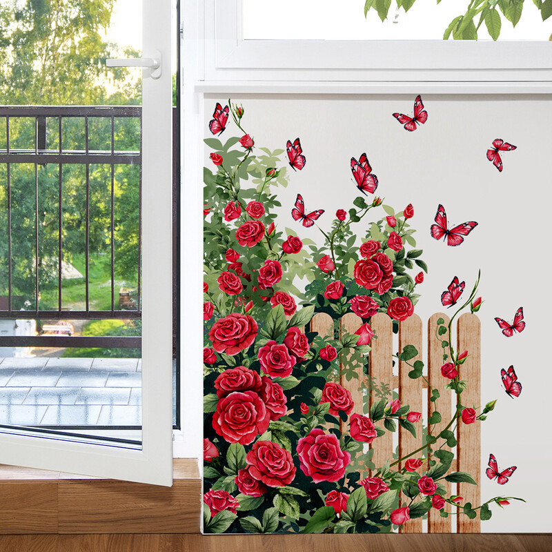 Rózsabokor falmatrica nappali dekorációhoz virág tapéta hálószoba öntapadós háttérmatricák otthoni kellékek