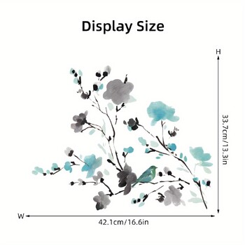 Картина с акварелно мастило, синьо цвете, птица, клон, стикери за стена, подвижни за спалня, всекидневна, декорация на врати, стикери за стена