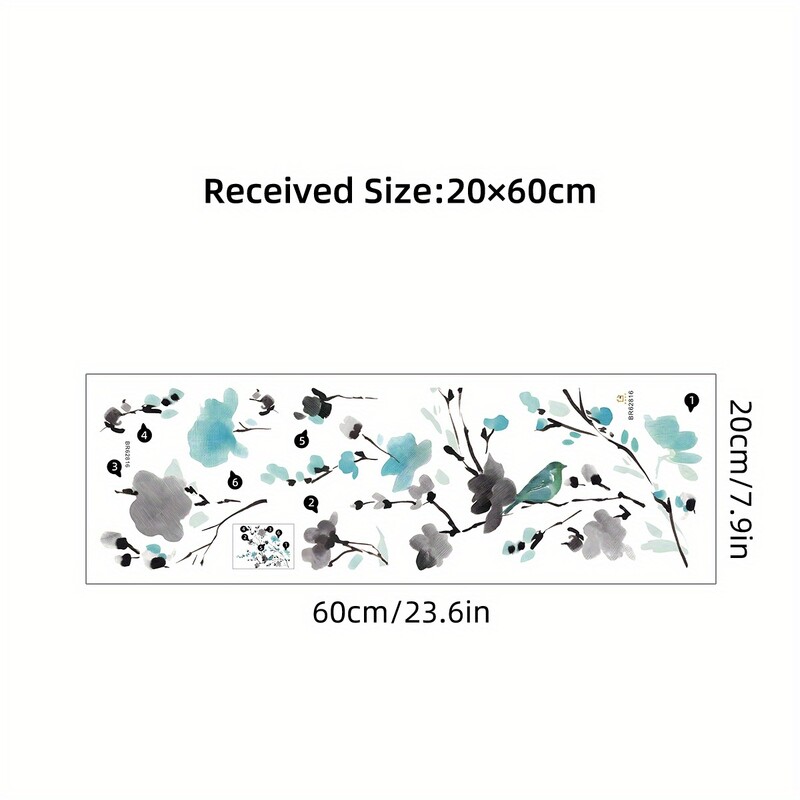 Ακουαρέλα μελάνι Ζωγραφική με μπλε λουλούδι Αυτοκόλλητα τοίχου με κλαδί πουλί αφαιρούμενα για Διακόσμηση πόρτας σαλονιού υπνοδωματίου Αυτοκόλλητα τοίχου