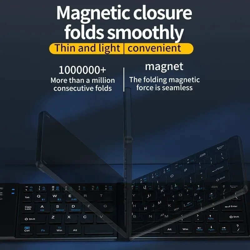 Saliekamā tastatūra un pele 2.4G mini tastatūra Bluetooth bezvadu pārnēsājamas Silm salokāmas tastatūras ceļojumu datoram datoram iPad