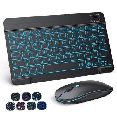 Iluminare din spate de 10 inchi pentru tastatură și mouse iPad Iluminare din spate Tastatură Bluetooth pentru IOS Android Windows Tastatură și mouse fără fir