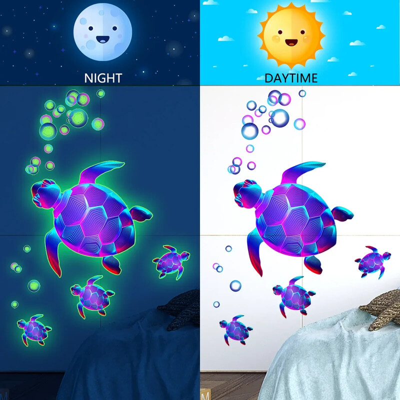 Violetiniai vėžlys šviečiantys lipdukai ant sienos Vaikų kambariai Miegamojo apdaila Gyvūnai Tapetai Namų dekoras Švyti tamsoje lipdukai