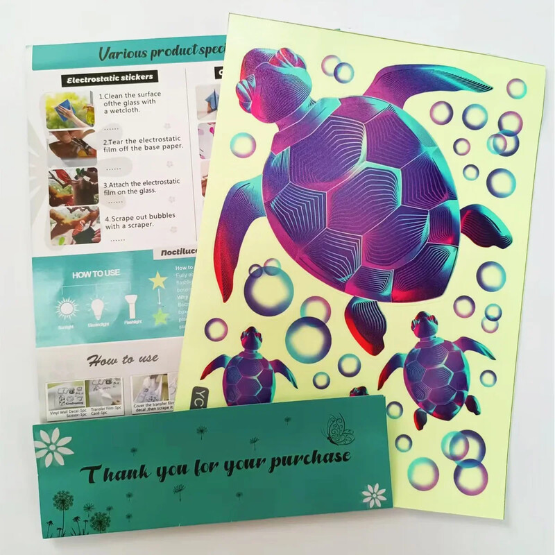 Violetiniai vėžlys šviečiantys lipdukai ant sienos Vaikų kambariai Miegamojo apdaila Gyvūnai Tapetai Namų dekoras Švyti tamsoje lipdukai