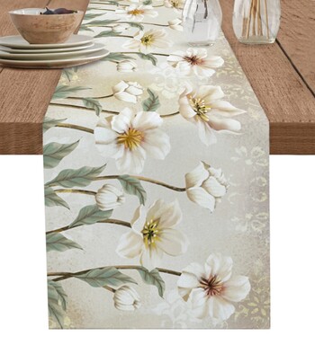 Άνοιξη Vintage Tulips Flower λινό Τραπέζι Runner Καλοκαιρινό λουλουδένιο κασκόλ Φουλάρι διακόσμηση τραπεζιού Γιορτινό γαμήλιο πάρτι διακόσμηση τραπεζαρίας