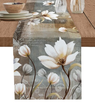 Primăvară Vintage Lalele Flori Lenjerie Runner de masă Vară Floral Comodă Eșarfă Decor de masă Sărbători Nuntă Decor de masă
