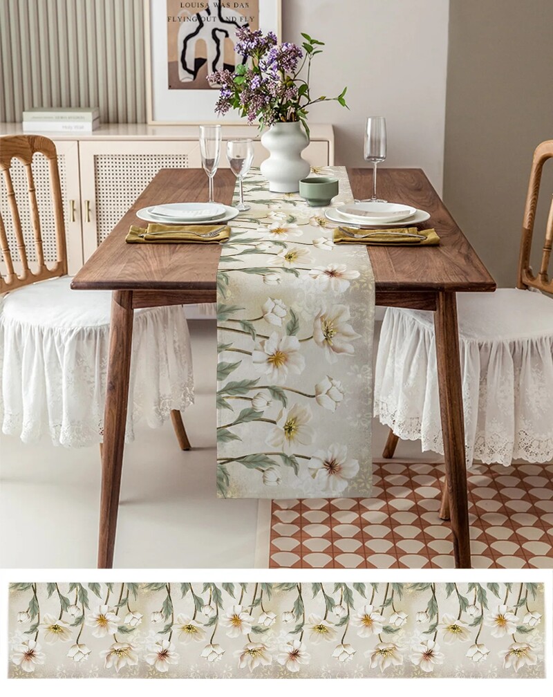 Primăvară Vintage Lalele Flori Lenjerie Runner de masă Vară Floral Comodă Eșarfă Decor de masă Sărbători Nuntă Decor de masă