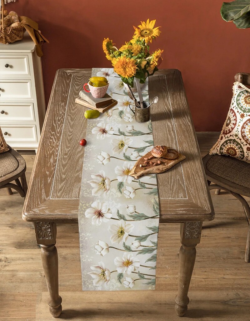 Primăvară Vintage Lalele Flori Lenjerie Runner de masă Vară Floral Comodă Eșarfă Decor de masă Sărbători Nuntă Decor de masă