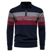 Pánsky sveter, jeseň/zima, polovičný vysoký golier, polovičný zips, pruhovaný sveter, pánsky biznis ležérny, vysoko kvalitný úplet