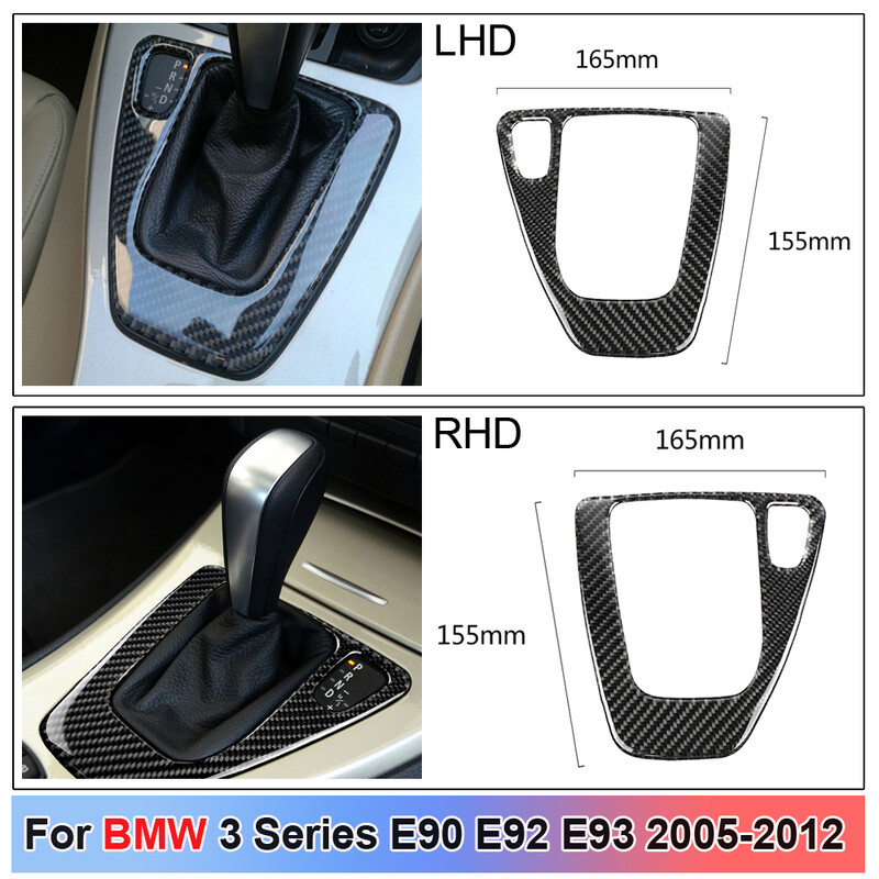 Ľavoruka s pravorukým ovládaním pre BMW radu 3 E90 E92 E93 2005-2012, pravá karbónová vlákien, stredová konzola, rám radiacej páky, nálepka, autodoplnky
