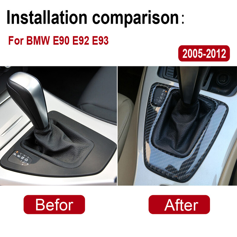 Ľavoruka s pravorukým ovládaním pre BMW radu 3 E90 E92 E93 2005-2012, pravá karbónová vlákien, stredová konzola, rám radiacej páky, nálepka, autodoplnky
