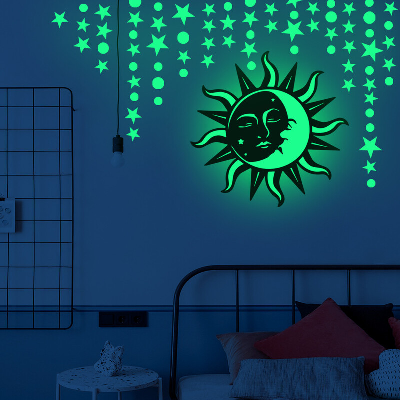 Svietiace nálepky na stenu s mesiacom a hviezdami do detskej izby, spálňovej dekorácie, svietiace nálepky na stenu so Zemou, nočné svietiace nálepky do domácnosti.