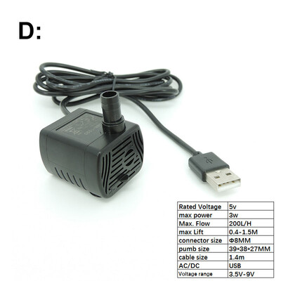 Ultra-tiha mini AC bez četkica DC 220v 12V USB fontana Vodena pumpa Potopna 200-400L/H Podizanje Akvarij Cirkulacijski akvarij
