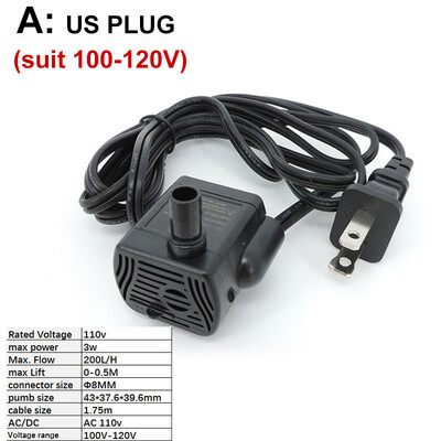 Ultra-tiha mini AC bez četkica DC 220v 12V USB fontana Vodena pumpa Potopna 200-400L/H Podizanje Akvarij Cirkulacijski akvarij