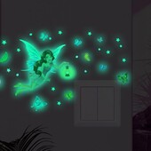 Glow In The Dark matricák falhoz Ragyogó tündér fali matricák Fairy Beauty Glow Gomba matricák Puha világos rajzfilm lányoknak