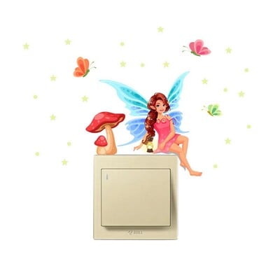 Glow In The Dark matricák falhoz Ragyogó tündér fali matricák Fairy Beauty Glow Gomba matricák Puha világos rajzfilm lányoknak