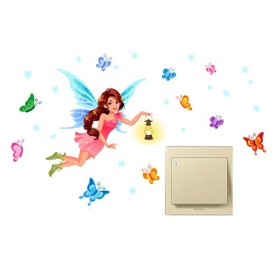 Glow In The Dark matricák falhoz Ragyogó tündér fali matricák Fairy Beauty Glow Gomba matricák Puha világos rajzfilm lányoknak