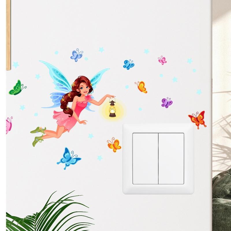 Glow In The Dark matricák falhoz Ragyogó tündér fali matricák Fairy Beauty Glow Gomba matricák Puha világos rajzfilm lányoknak
