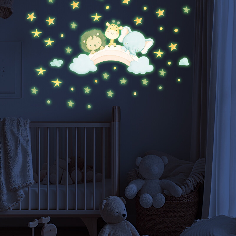 Hegedűn játszó manók falmatricák gyerekhálószobákhoz Sötétben világítanak Zenei hangjegyek Ragyog matrica Gyermekszoba Barkácsmatricák