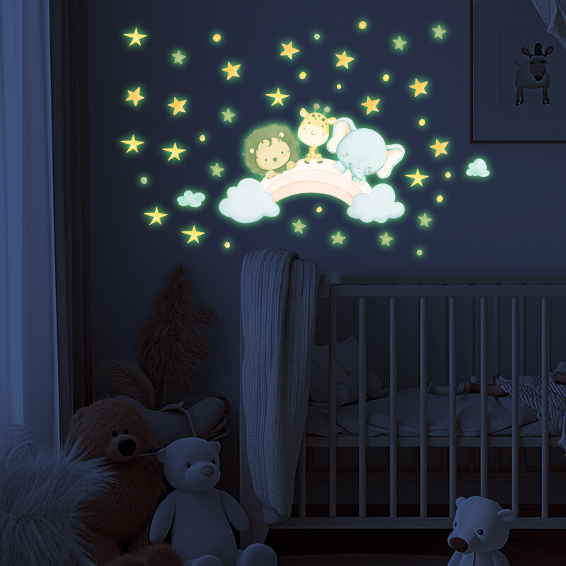 Hegedűn játszó manók falmatricák gyerekhálószobákhoz Sötétben világítanak Zenei hangjegyek Ragyog matrica Gyermekszoba Barkácsmatricák