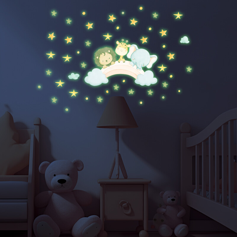 Hegedűn játszó manók falmatricák gyerekhálószobákhoz Sötétben világítanak Zenei hangjegyek Ragyog matrica Gyermekszoba Barkácsmatricák