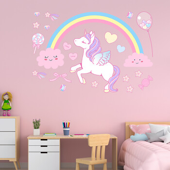 1 Set INS Luminous Unicorn Rainbow Αυτοκόλλητα τοίχου Art Διακοσμητικά σπιτιού Αυτοκόλλητα τοίχου για πάρτι γάμου Παιδικά αξεσουάρ διακόσμησης δωματίου