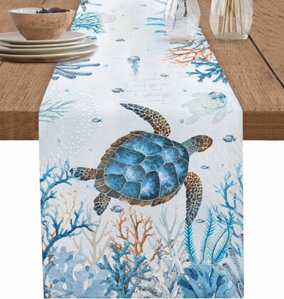 Vasaros jūrinio koralinio jūros vėžlio skalbiniai Stalo bėgikai Kombinezonas Šalikas Daugkartinis sodybos virtuvės Valgomojo stalo bėgikai Vakarėlio dekoras