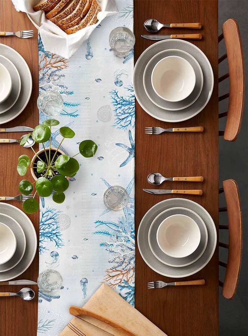 Vasaros jūrinio koralinio jūros vėžlio skalbiniai Stalo bėgikai Kombinezonas Šalikas Daugkartinis sodybos virtuvės Valgomojo stalo bėgikai Vakarėlio dekoras