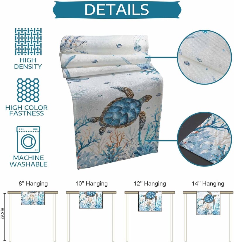 Vasaros jūrinio koralinio jūros vėžlio skalbiniai Stalo bėgikai Kombinezonas Šalikas Daugkartinis sodybos virtuvės Valgomojo stalo bėgikai Vakarėlio dekoras