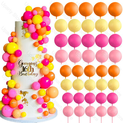 60 db Hot Pink Orange Balls tortafeltétek 2-4cm Yellow Orange Rose Pink tortagolyók születésnapi menyasszony esküvői torta dekorációhoz